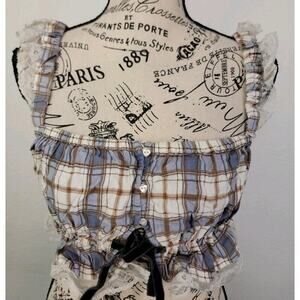 Out From Under Crop Top SZ M Smocked Cami Lace Trim Milkwife Coquette Cottage